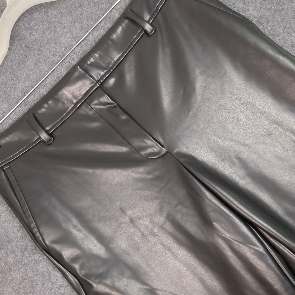 Talbots Faux Leather Ankle Pants Womens 12 Black Straight Leg High Rise Trousers
